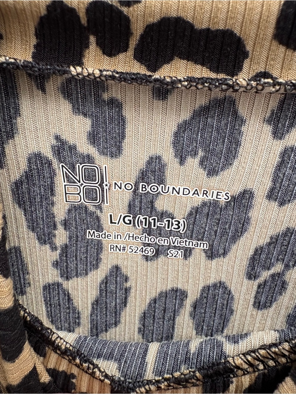 No Boundaries Leopard-Print Long Sleeve Top in Tan and Black - Picture 2 of 3